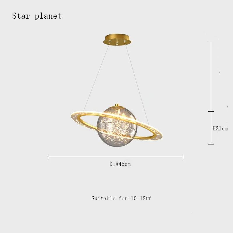 Modern LED Acrylic Planet Pendant Light Children Room Space Star Chandeliers Living Bedroom Kitchen Indoor Hanging Lighting