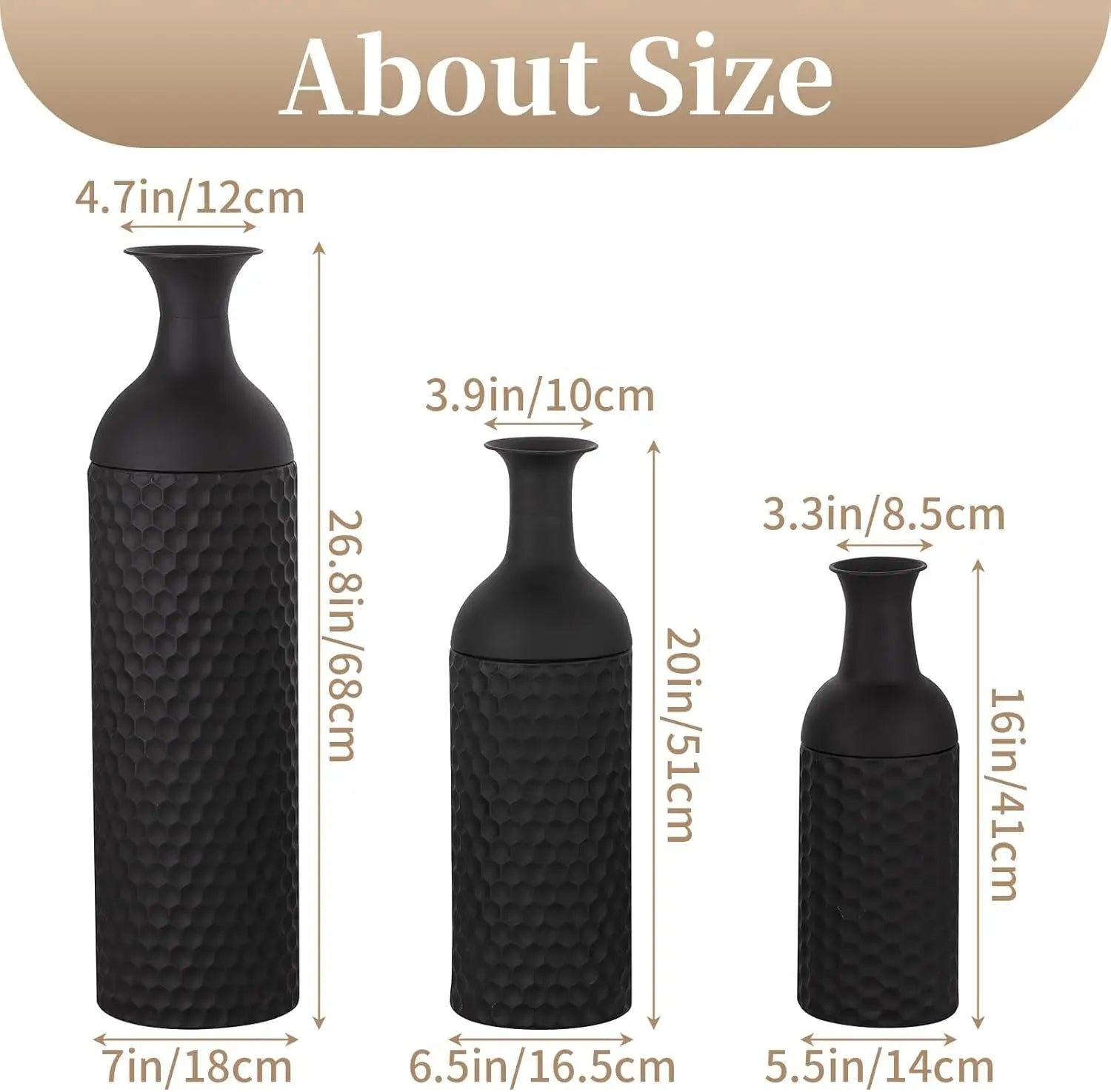 Modern 27" Black Metal Floor Vase Set