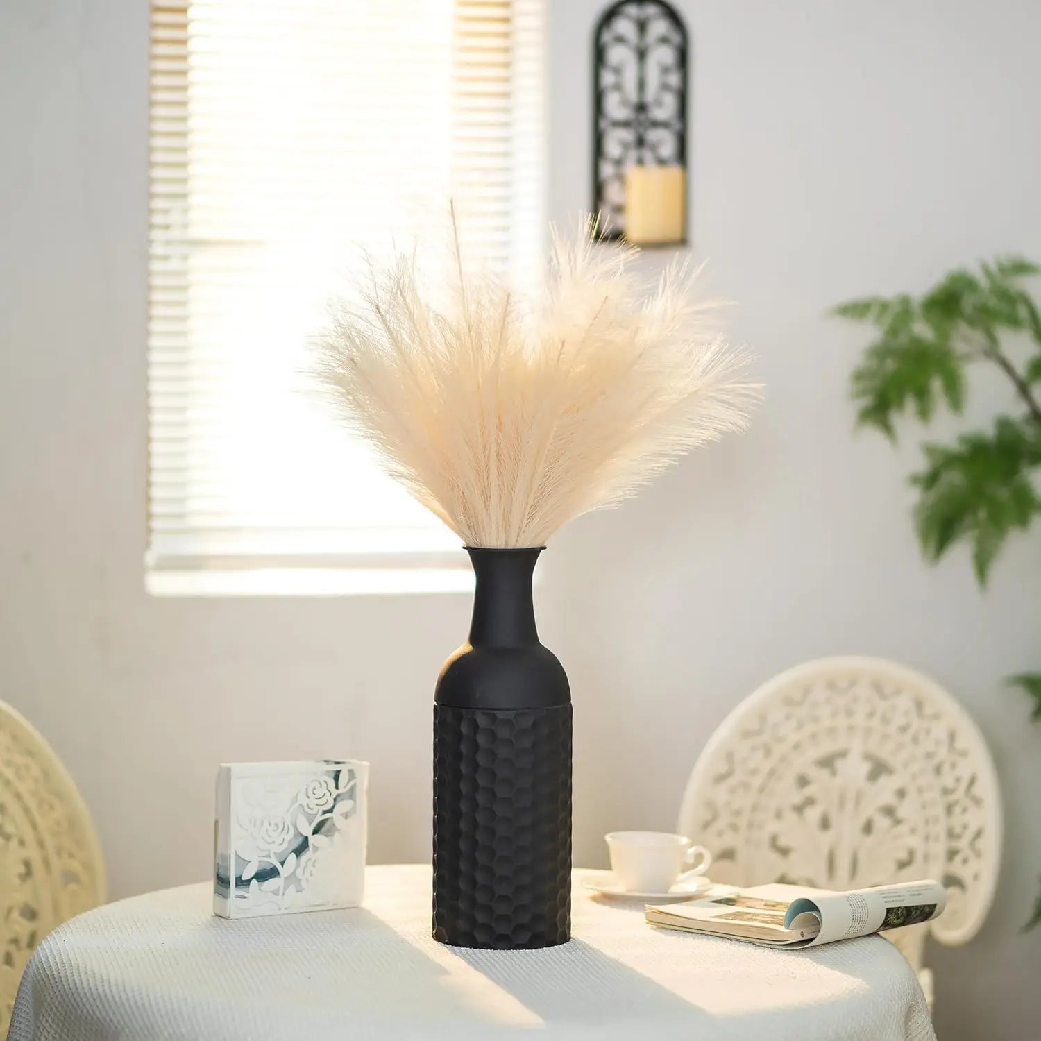 Modern 27" Black Metal Floor Vase Set