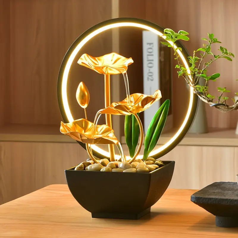 USB-Powered LED for Lotus Flower Fountain with Natural Pebbles
