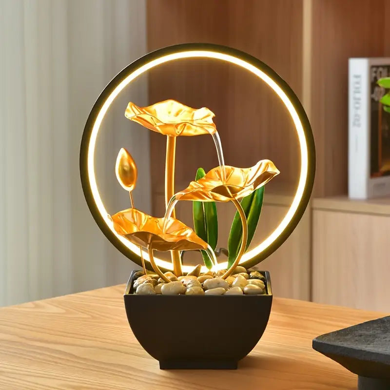USB-Powered LED for Lotus Flower Fountain with Natural Pebbles