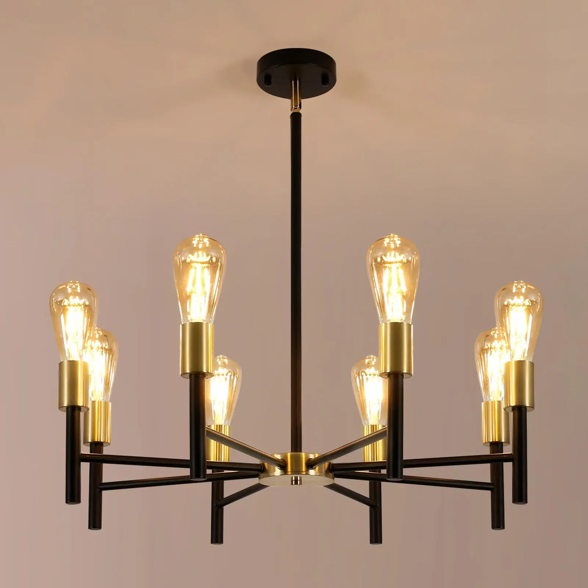 Black and Gold Chandelier,8 Light Chandeliers for Dining Room Light Fixtures Over Table,41.3 Inch Height Adjustable Farmhouse