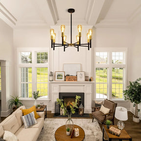 Black and Gold Chandelier,8 Light Chandeliers for Dining Room Light Fixtures Over Table,41.3 Inch Height Adjustable Farmhouse