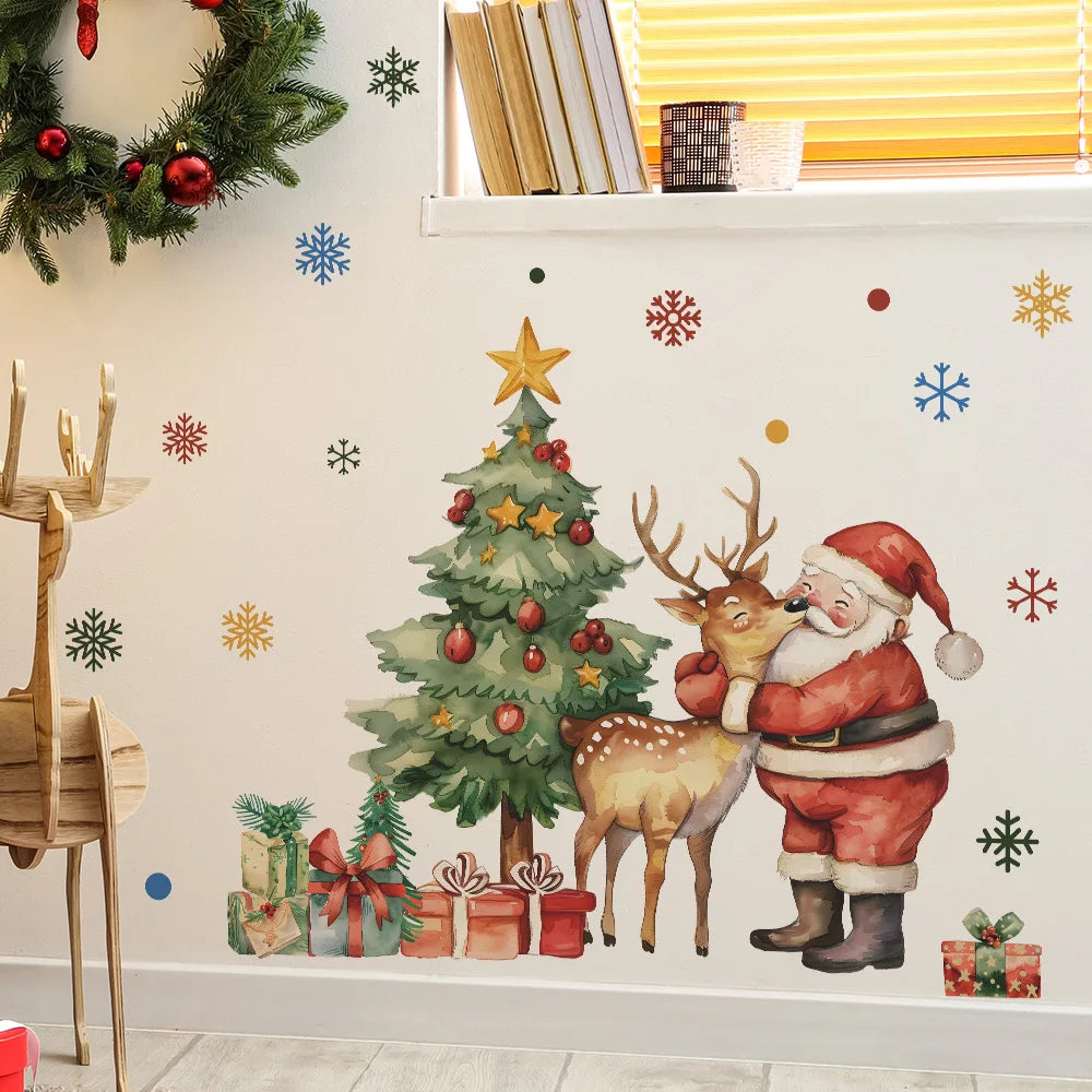 Cartoon Santa Claus Elk Wall Stickers