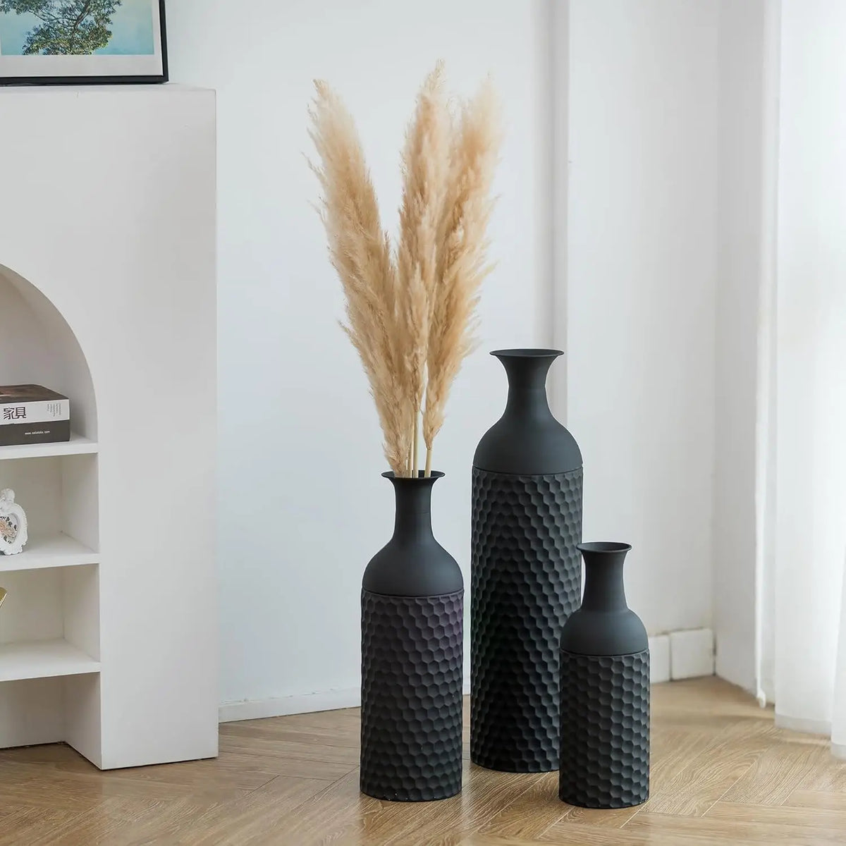 Modern 27" Black Metal Floor Vase Set