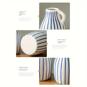 Hand-Painted Blue Striped Ceramic Vase