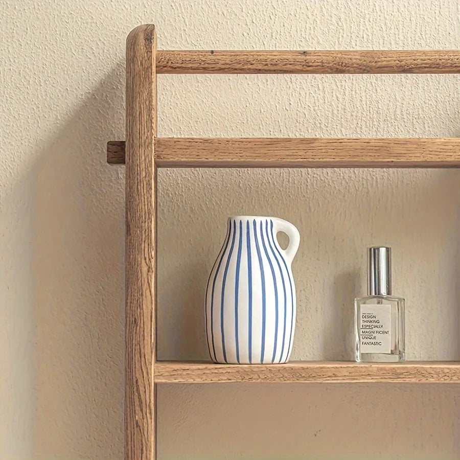 Hand-Painted Blue Striped Ceramic Vase