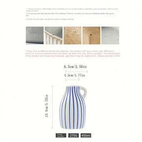 Hand-Painted Blue Striped Ceramic Vase