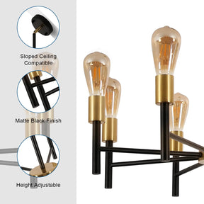 Black and Gold Chandelier,8 Light Chandeliers for Dining Room Light Fixtures Over Table,41.3 Inch Height Adjustable Farmhouse