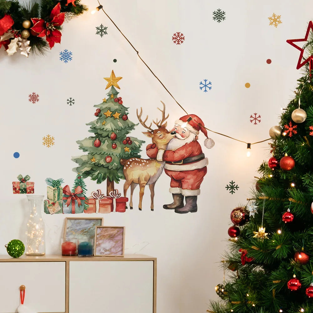 Cartoon Santa Claus Elk Wall Stickers