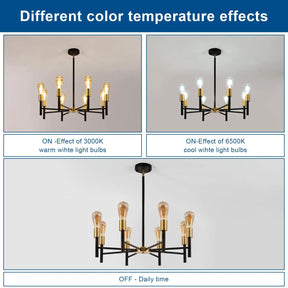 Black and Gold Chandelier,8 Light Chandeliers for Dining Room Light Fixtures Over Table,41.3 Inch Height Adjustable Farmhouse